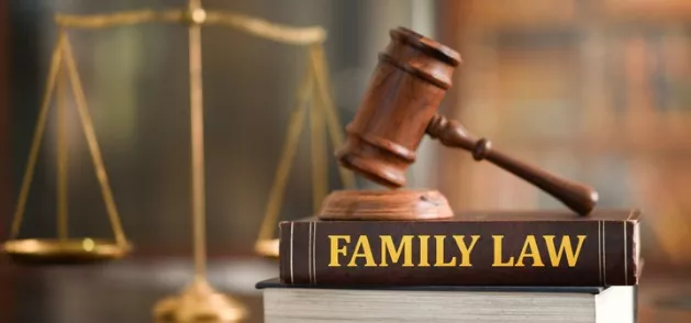Family Law books on a desk in Essig Law Office, which practices family law in the Peoria IL area